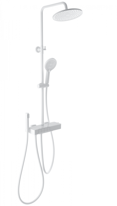 Душевая стойка со смесителем Wonzon & Woghand Muse Forte WW-B3580-MW белая матовая с термостатом и гигиеническим душем Душевая стойка со смесителем Wonzon & Woghand Muse Forte WW-B3580-MW белая матовая с термостатом и гигиеническим душем