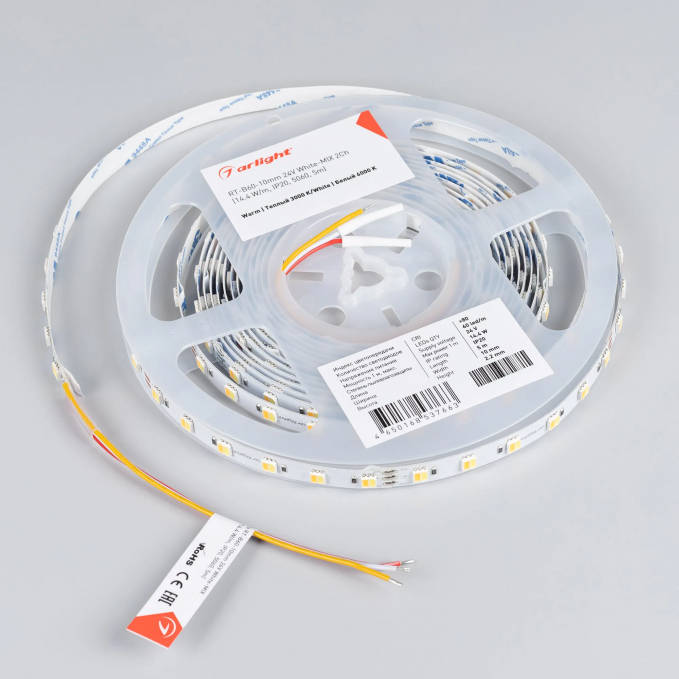 Светодиодная лента RT-B60-10mm 24V White-MIX 2Ch (14.4 W/m, IP20, 5060, 5m), Arlight, 025214(1), изображение 2 Светодиодная лента RT-B60-10mm 24V White-MIX 2Ch (14.4 W/m, IP20, 5060, 5m), Arlight, 025214(1), изображение 2