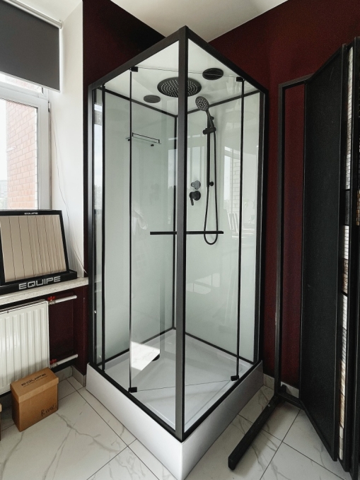 Душевая кабина Sapbox 90x90 SB9091-90-02-WTR-BL профиль черный, стекло прозрачное