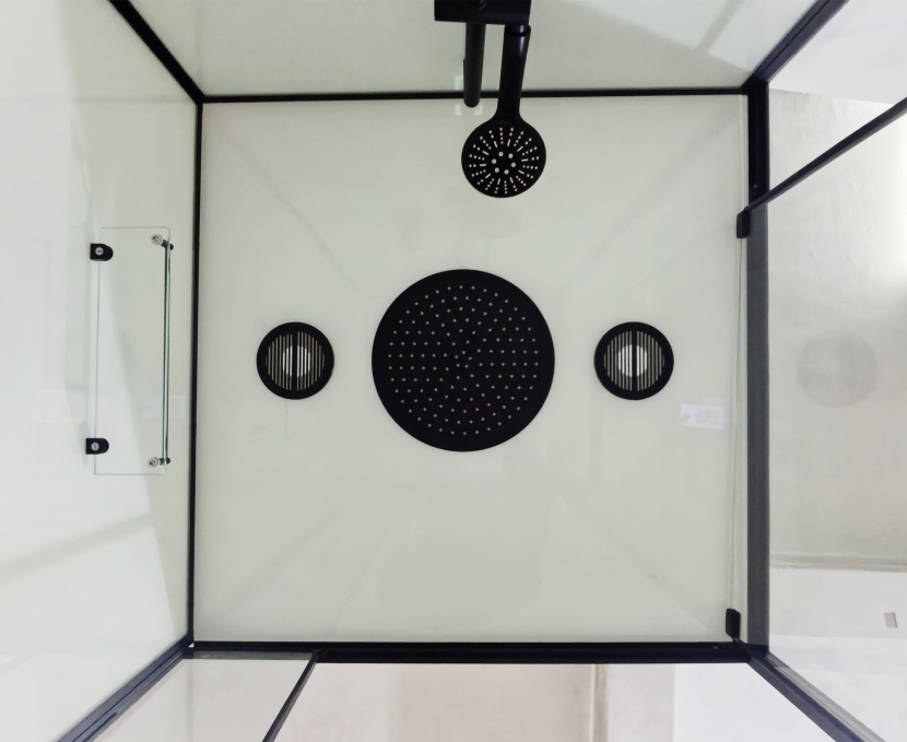 Душевая кабина Sapbox 90x90 SB9091-90-02-WTR-BL профиль черный, стекло прозрачное