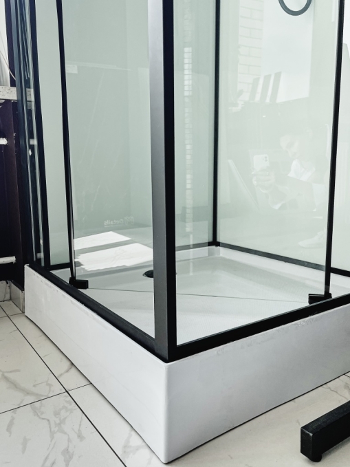 Душевая кабина Sapbox 90x90 SB9091-90-02-WTR-BL профиль черный, стекло прозрачное