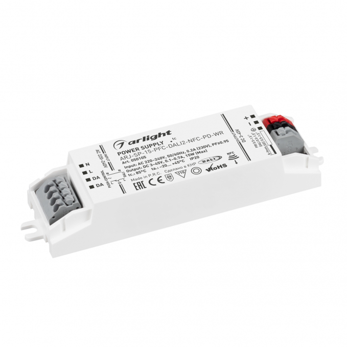 Блок питания ARJ-SP-15-PFC-DALI2-NFC-PD-WR (15W, 3-45V, 0.1-0.7A), Arlight, 050105, изображение 1 Блок питания ARJ-SP-15-PFC-DALI2-NFC-PD-WR (15W, 3-45V, 0.1-0.7A), Arlight, 050105, изображение 1