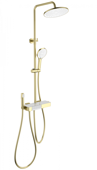 Душевая стойка со смесителем Wonzon & Woghand Muse Forte WW-B3580-BG золото брашированная с термостатом и гигиеническим душем Душевая стойка со смесителем Wonzon & Woghand Muse Forte WW-B3580-BG золото брашированная с термостатом и гигиеническим душем