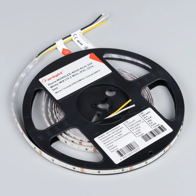 Светодиодная лента MICROLED-M240-8mm 24V White-MIX (19.2 W/m, IP20, 2216, 5m), Arlight, 024504(2), изображение 4 Светодиодная лента MICROLED-M240-8mm 24V White-MIX (19.2 W/m, IP20, 2216, 5m), Arlight, 024504(2), изображение 4
