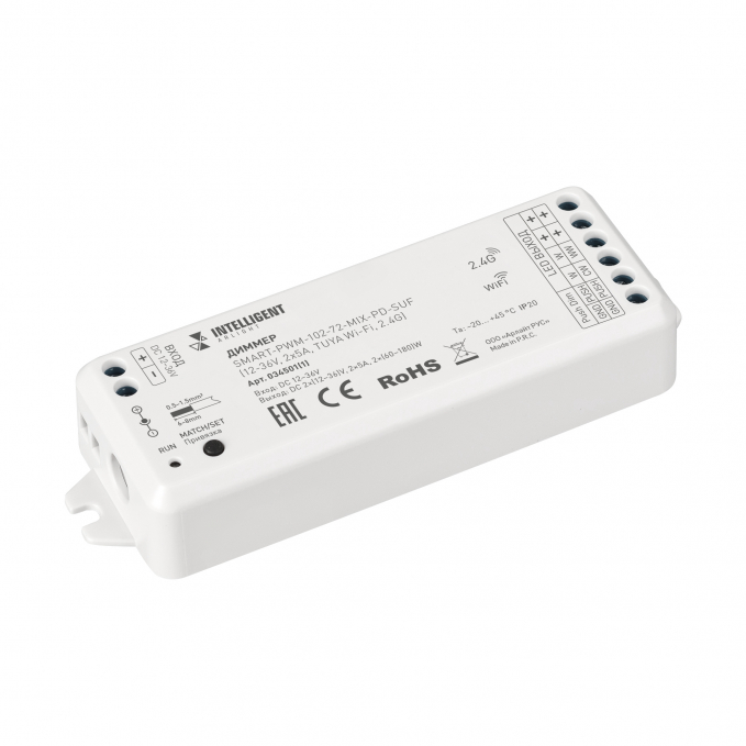 INTELLIGENT ARLIGHT Диммер SMART-PWM-102-72-MIX-PD-SUF (12-36V, 2x5A, TUYA Wi-Fi, 2.4G), Arlight, 034501(1), изображение 1 INTELLIGENT ARLIGHT Диммер SMART-PWM-102-72-MIX-PD-SUF (12-36V, 2x5A, TUYA Wi-Fi, 2.4G), Arlight, 034501(1), изображение 1