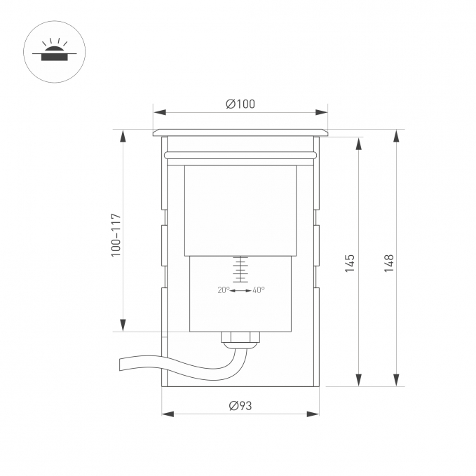 Светильник ART-GROUND-ZOOM-R100-15W Warm3000 (SL, 20-40 deg, 24V), Arlight, 038172, изображение 2 Светильник ART-GROUND-ZOOM-R100-15W Warm3000 (SL, 20-40 deg, 24V), Arlight, 038172, изображение 2