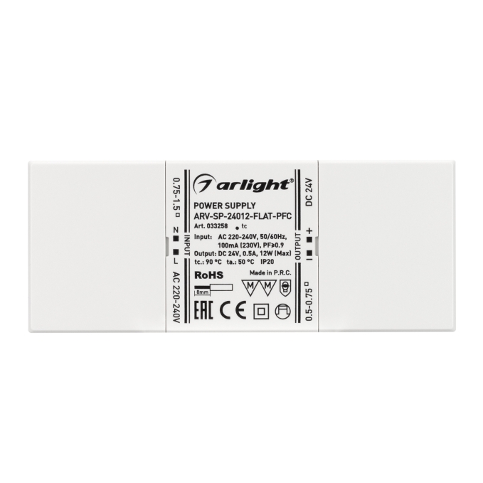 Блок питания ARV-SP-24012-FLAT-PFC (24V, 0.5A, 12W), Arlight, 033258, изображение 2 Блок питания ARV-SP-24012-FLAT-PFC (24V, 0.5A, 12W), Arlight, 033258, изображение 2