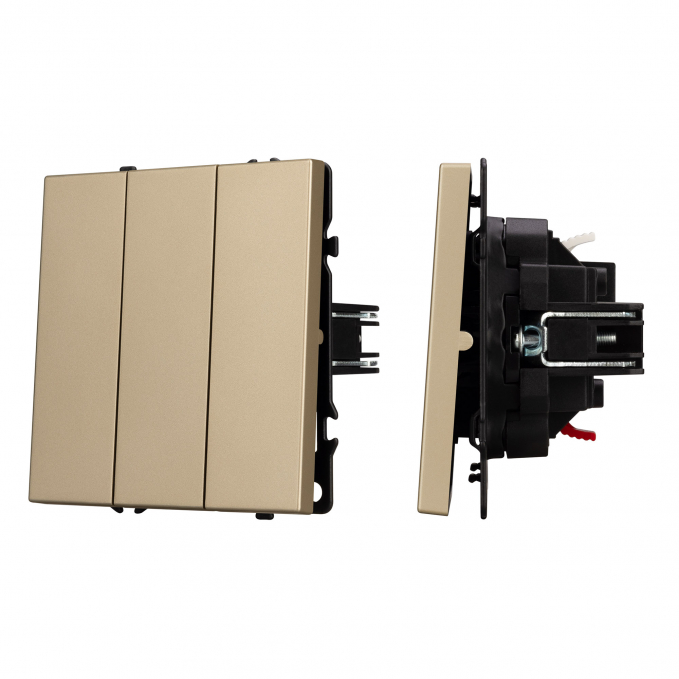 Механизм выключателя трехклавишный непроходной SWT-NOBE-MK03-SFPL-GD (230V, 10A), Arlight, 061798, изображение 1