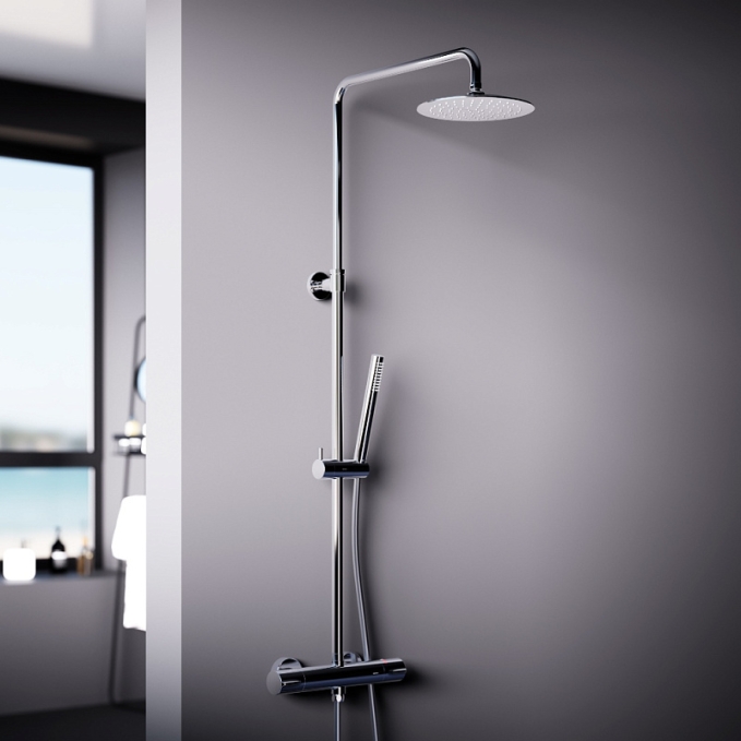 Душевая система Damixa Scandinavian Pure 936800000 стойка с тропическим душем, термостатом, смесителем, хром Душевая система Damixa Scandinavian Pure 936800000 стойка с тропическим душем, термостатом, смесителем, хром