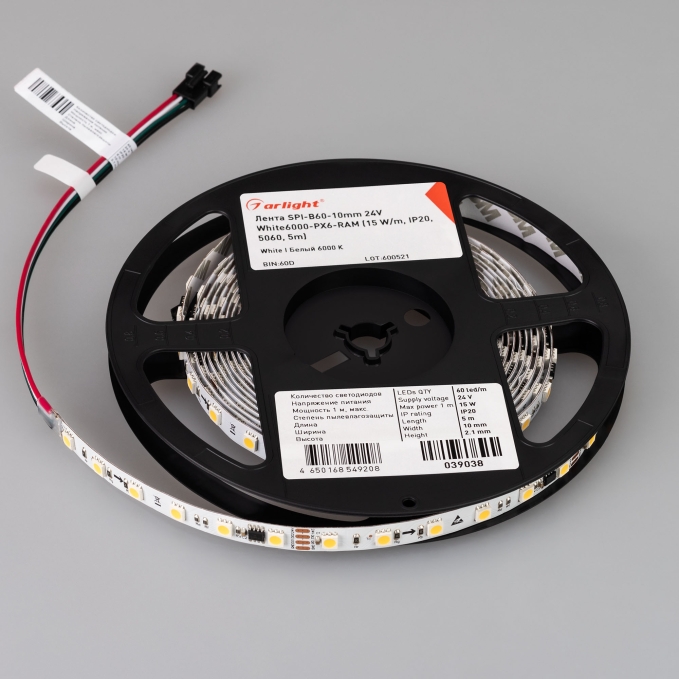 Светодиодная лента SPI-B60-10mm 24V White6000-PX6-RAM (15 W/m, IP20, 5060, 5m), Arlight, 039038, изображение 5 Светодиодная лента SPI-B60-10mm 24V White6000-PX6-RAM (15 W/m, IP20, 5060, 5m), Arlight, 039038, изображение 5