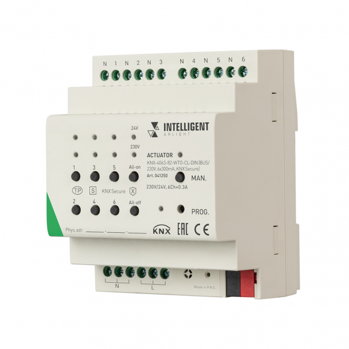 INTELLIGENT ARLIGHT Актуатор KNX-4063-82-WTO-CL-DIN (BUS/230V, 6x300mA, KNX Secure), Arlight, 041250, изображение 1 INTELLIGENT ARLIGHT Актуатор KNX-4063-82-WTO-CL-DIN (BUS/230V, 6x300mA, KNX Secure), Arlight, 041250, изображение 1