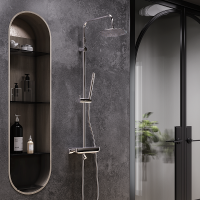 Душевая система Damixa Scandinavian Pure 936760000 стойка с тропическим душем, термостатом, смесителем, изливом, хром Душевая система Damixa Scandinavian Pure 936760000 стойка с тропическим душем, термостатом, смесителем, изливом, хром