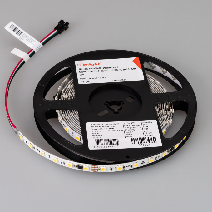 Светодиодная лента SPI-B60-10mm 24V Day4000-PX6-RAM (15 W/m, IP20, 5060, 5m), Arlight, 039039, изображение 2 Светодиодная лента SPI-B60-10mm 24V Day4000-PX6-RAM (15 W/m, IP20, 5060, 5m), Arlight, 039039, изображение 2