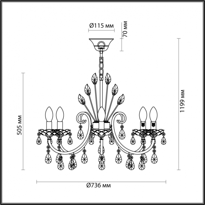 Люстра E14 8*40W VERSIA HALL ODL23 627 ODEON LIGHT 4977/8, схема товара