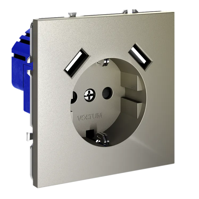 Розетка встраиваемая VOLTUM S70 с заземлением и защитными шторками, 16А, с USB, A+A, (шелк), Voltum, VLS040404 Розетка встраиваемая VOLTUM S70 с заземлением и защитными шторками, 16А, с USB, A+A, (шелк), Voltum, VLS040404