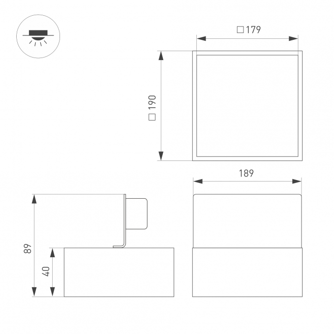 Светильник DL-GRIGLIATO-S190x190-24W Warm3000 (BK, 100 deg, 230), Arlight, 045703 Светильник DL-GRIGLIATO-S190x190-24W Warm3000 (BK, 100 deg, 230), Arlight, 045703