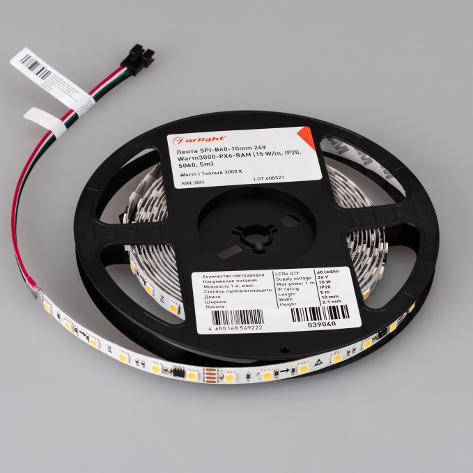 Светодиодная лента SPI-B60-10mm 24V Warm3000-PX6-RAM (15 W/m, IP20, 5060, 5m), Arlight, 039040, изображение 2 Светодиодная лента SPI-B60-10mm 24V Warm3000-PX6-RAM (15 W/m, IP20, 5060, 5m), Arlight, 039040, изображение 2
