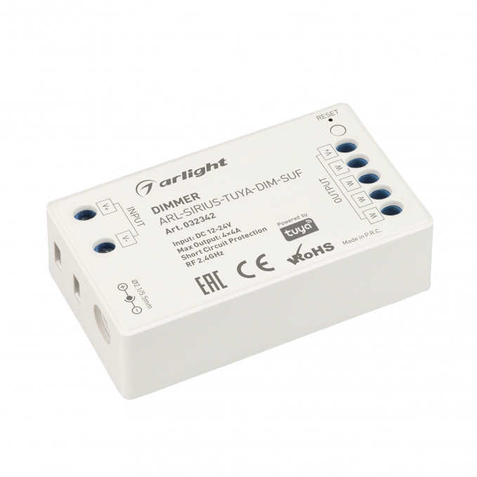 Диммер ARL-SIRIUS-TUYA-DIM-SUF (12-24V, 4x4A, 2.4G), Arlight, 032342, изображение 1 Диммер ARL-SIRIUS-TUYA-DIM-SUF (12-24V, 4x4A, 2.4G), Arlight, 032342, изображение 1