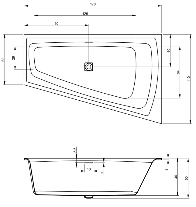 Ванна акриловая Riho Still Smart 170x110 L B102003005 угловая