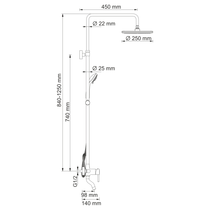 Душевая система WasserKRAFT A14401 Душевая система WasserKRAFT A14401