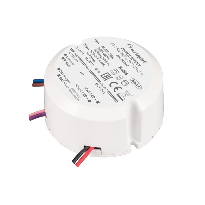 Блок питания ARJ-SN-34350-PFC-DALI-R (12W, 9-34V, 0.35A), Arlight, 043062, изображение 1 Блок питания ARJ-SN-34350-PFC-DALI-R (12W, 9-34V, 0.35A), Arlight, 043062, изображение 1