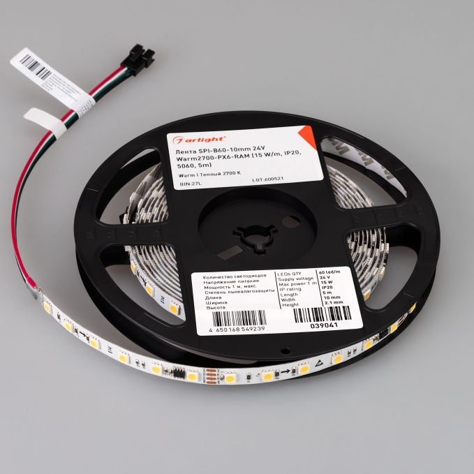 Светодиодная лента SPI-B60-10mm 24V Warm2700-PX6-RAM (15 W/m, IP20, 5060, 5m), Arlight, 039041, изображение 5 Светодиодная лента SPI-B60-10mm 24V Warm2700-PX6-RAM (15 W/m, IP20, 5060, 5m), Arlight, 039041, изображение 5