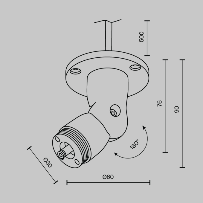 Шарнирное основание для накладного монтажа системы Shelf с вводом питания, C027CS-P-B, изображение 4