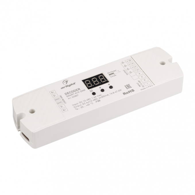 Декодер SMART-K19-DMX (12-48V, 4x350mA), Arlight, 023827, изображение 1 Декодер SMART-K19-DMX (12-48V, 4x350mA), Arlight, 023827, изображение 1