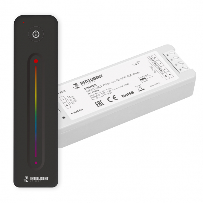 INTELLIGENT ARLIGHT Диммер SMART-SET-PWM-104-52-RGB-SUF White (12-24V, 3x4A, ПДУ LINE, 2.4G), Arlight, 036189, изображение 1 INTELLIGENT ARLIGHT Диммер SMART-SET-PWM-104-52-RGB-SUF White (12-24V, 3x4A, ПДУ LINE, 2.4G), Arlight, 036189, изображение 1