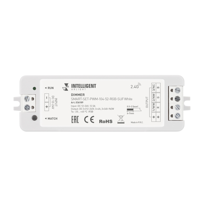 INTELLIGENT ARLIGHT Диммер SMART-SET-PWM-104-52-RGB-SUF White (12-24V, 3x4A, ПДУ LINE, 2.4G), Arlight, 036189, изображение 2 INTELLIGENT ARLIGHT Диммер SMART-SET-PWM-104-52-RGB-SUF White (12-24V, 3x4A, ПДУ LINE, 2.4G), Arlight, 036189, изображение 2