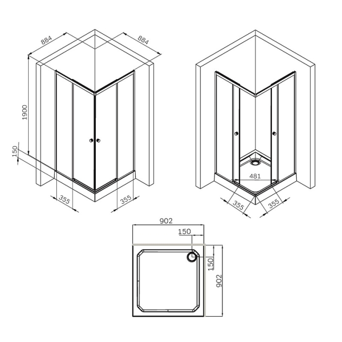 Душевое ограждение AM.PM X-Joy W94G-403-9090-MT