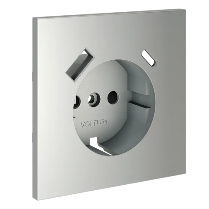Накладка для розетки с заземлением и защитными шторками, с USB A+C, S70 (сталь), Voltum, VLS001005