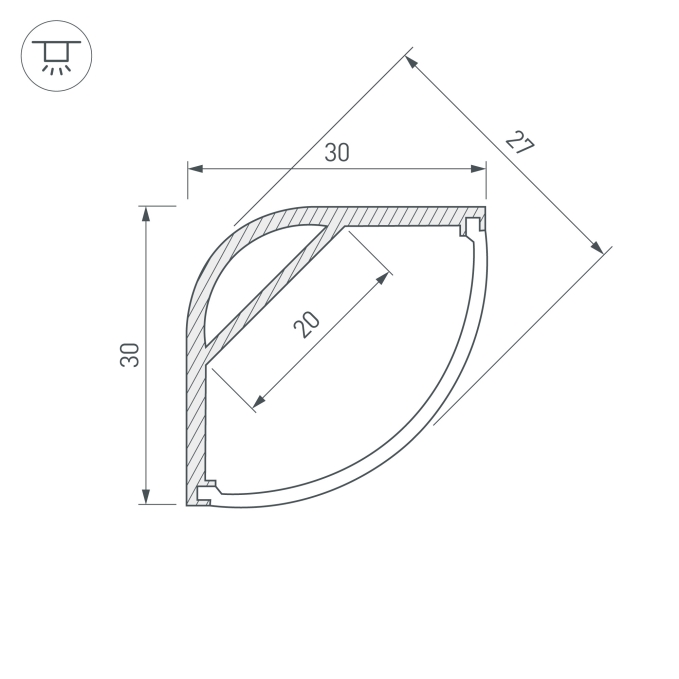 Профиль с экраном ARH-KANT-H30-2000 ANOD+OPAL, Arlight, 036771, изображение 5 Профиль с экраном ARH-KANT-H30-2000 ANOD+OPAL, Arlight, 036771, изображение 5