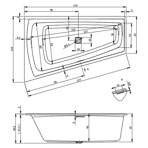 Ванна акриловая Riho Still Smart 170x110 R B101001005 угловая Ванна акриловая Riho Still Smart 170x110 R B101001005 угловая