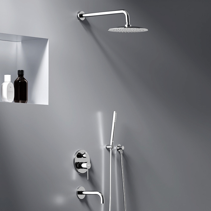 Встраиваемая душевая система Damixa Scandinavian Pure 936510000 хром: тропический верхний душ, ручной душ, излив Встраиваемая душевая система Damixa Scandinavian Pure 936510000 хром: тропический верхний душ, ручной душ, излив
