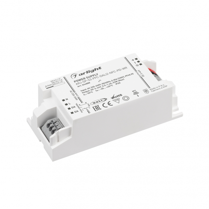Блок питания ARJ-SP-53-PFC-DALI2-NFC-PD-WR (53W, 3-44V, 0.5-1.4A), Arlight, 044888, изображение 1 Блок питания ARJ-SP-53-PFC-DALI2-NFC-PD-WR (53W, 3-44V, 0.5-1.4A), Arlight, 044888, изображение 1