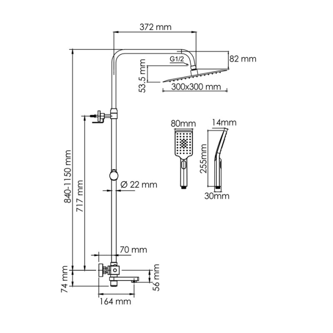 Душевая система WasserKRAFT A199.260.201.BG T Душевая система WasserKRAFT A199.260.201.BG T