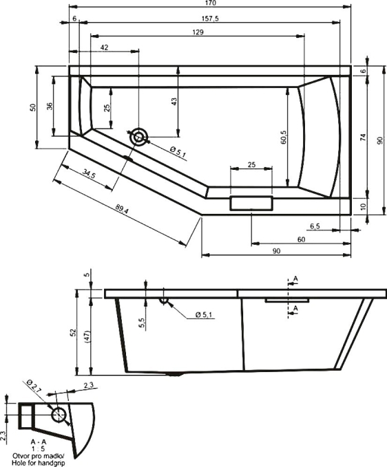 Ванна акриловая Riho Geta 170x90 L B032001005 угловая