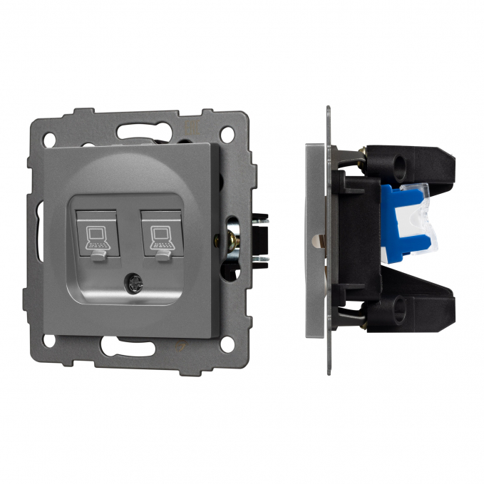 Механизм компьютерной розетки двойной SCT-MPC2-PL-GR-V (RJ-45, CAT6), Arlight, 049851, изображение 1 Механизм компьютерной розетки двойной SCT-MPC2-PL-GR-V (RJ-45, CAT6), Arlight, 049851, изображение 1