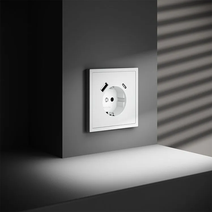 Розетка встраиваемая VOLTUM S70 с заземлением и защитными шторками, 16А, с USB, A+С, (белый матовый), Voltum, VLS040502