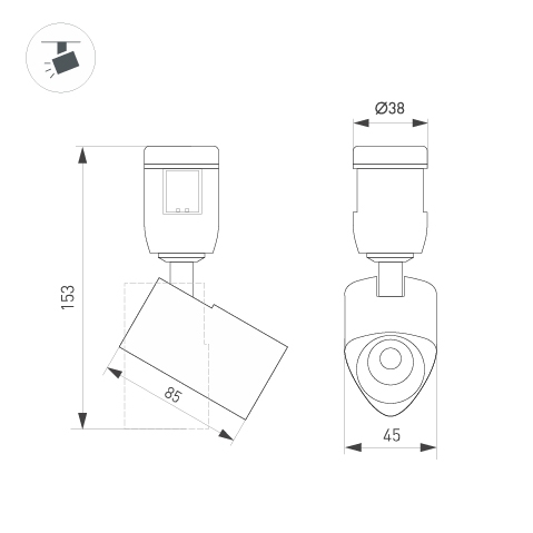 Светильник ART-APRIORI-SPOT-TURN-R45-8W Warm3000 (BK, 36 deg, 48V), Arlight, 039288, изображение 2 Светильник ART-APRIORI-SPOT-TURN-R45-8W Warm3000 (BK, 36 deg, 48V), Arlight, 039288, изображение 2