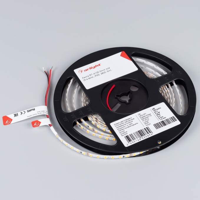 Светодиодная лента RT-A120-5mm 24V Warm3000 (9.6 W/m, IP20, 2835, 5m), Arlight, 024105(2), изображение 2 Светодиодная лента RT-A120-5mm 24V Warm3000 (9.6 W/m, IP20, 2835, 5m), Arlight, 024105(2), изображение 2