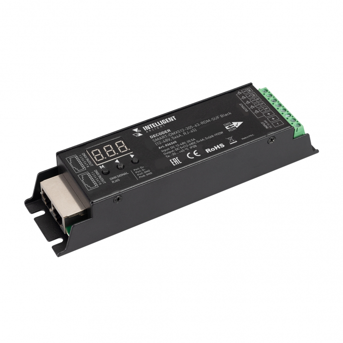 INTELLIGENT ARLIGHT Декодер SMART-DMX512-305-63-RDM-SUF Black (12-48V, 5x4A, RJ-45), Arlight, 036245, изображение 1 INTELLIGENT ARLIGHT Декодер SMART-DMX512-305-63-RDM-SUF Black (12-48V, 5x4A, RJ-45), Arlight, 036245, изображение 1