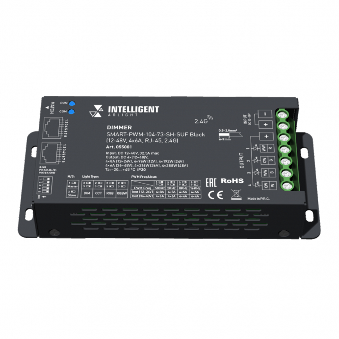 INTELLIGENT ARLIGHT Диммер SMART-PWM-104-73-SH-SUF Black (12-48V, 4x6A, RJ-45, 2.4G), Arlight, 055881, изображение 1 INTELLIGENT ARLIGHT Диммер SMART-PWM-104-73-SH-SUF Black (12-48V, 4x6A, RJ-45, 2.4G), Arlight, 055881, изображение 1