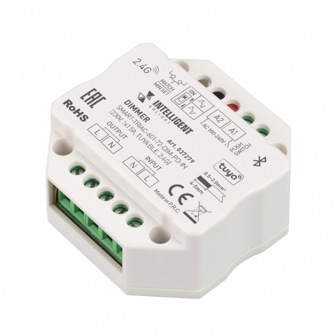 INTELLIGENT ARLIGHT Диммер SMART-TRIAC-601-72-DIM-PD-IN (230V, 1x1.5A, TUYA BLE, 2.4G), Arlight, 037279, изображение 1 INTELLIGENT ARLIGHT Диммер SMART-TRIAC-601-72-DIM-PD-IN (230V, 1x1.5A, TUYA BLE, 2.4G), Arlight, 037279, изображение 1
