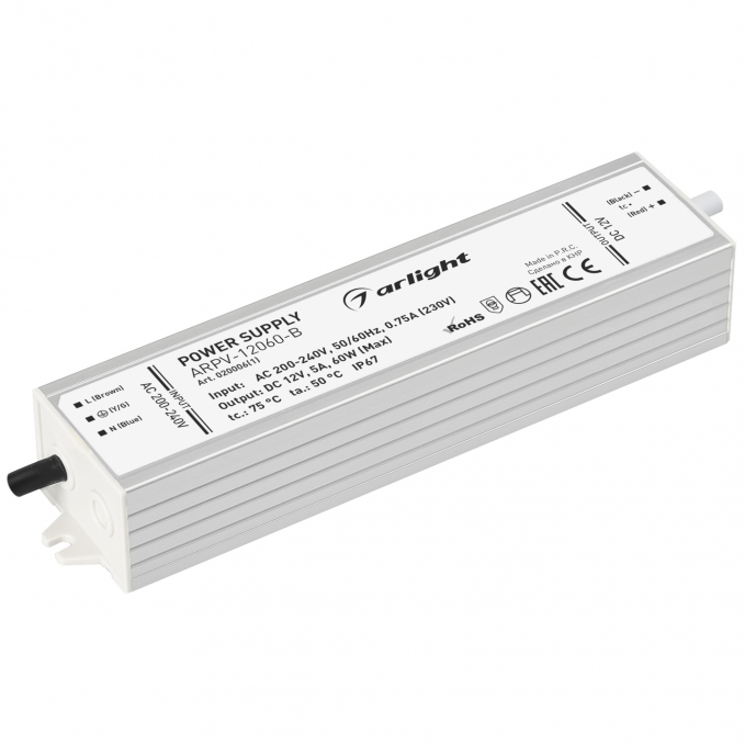 Блок питания ARPV-12060-B (12V, 5.0A, 60W), Arlight, 020006(1), изображение 1 Блок питания ARPV-12060-B (12V, 5.0A, 60W), Arlight, 020006(1), изображение 1
