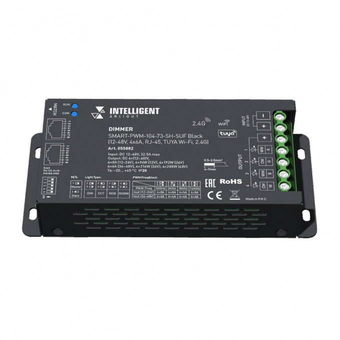 INTELLIGENT ARLIGHT Диммер SMART-PWM-104-73-SH-SUF Black (12-48V, 4x6A, RJ-45, TUYA Wi-Fi, 2.4G), Arlight, 055882, изображение 1 INTELLIGENT ARLIGHT Диммер SMART-PWM-104-73-SH-SUF Black (12-48V, 4x6A, RJ-45, TUYA Wi-Fi, 2.4G), Arlight, 055882, изображение 1