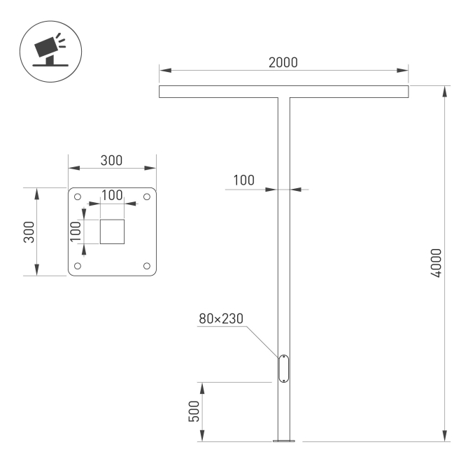Опора OXOR-STER-T-2000x100x100-L4000-70W Warm3000 (BK, 230V) IP65, Arlight, 051416, изображение 2 Опора OXOR-STER-T-2000x100x100-L4000-70W Warm3000 (BK, 230V) IP65, Arlight, 051416, изображение 2