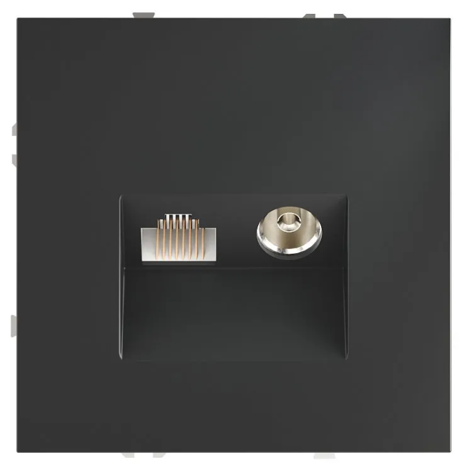 Розетка телевизионная встраиваемая VOLTUM S70 TV+RJ45 кат. 6, (графит), Voltum, VLS060707 Розетка телевизионная встраиваемая VOLTUM S70 TV+RJ45 кат. 6, (графит), Voltum, VLS060707