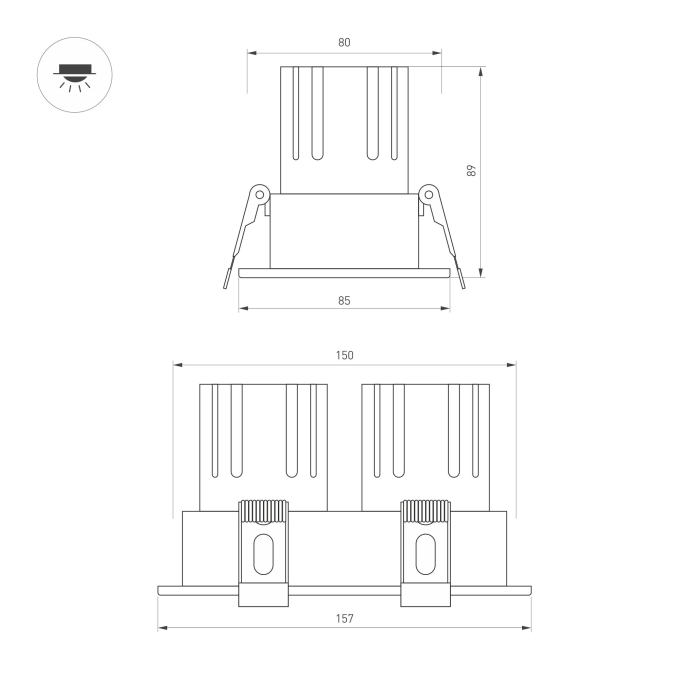 Светильник MS-FLOW-BUILT-S157x85-2x12W Warm3000 (WH, 55 deg, 230V), Arlight, 055920, изображение 2